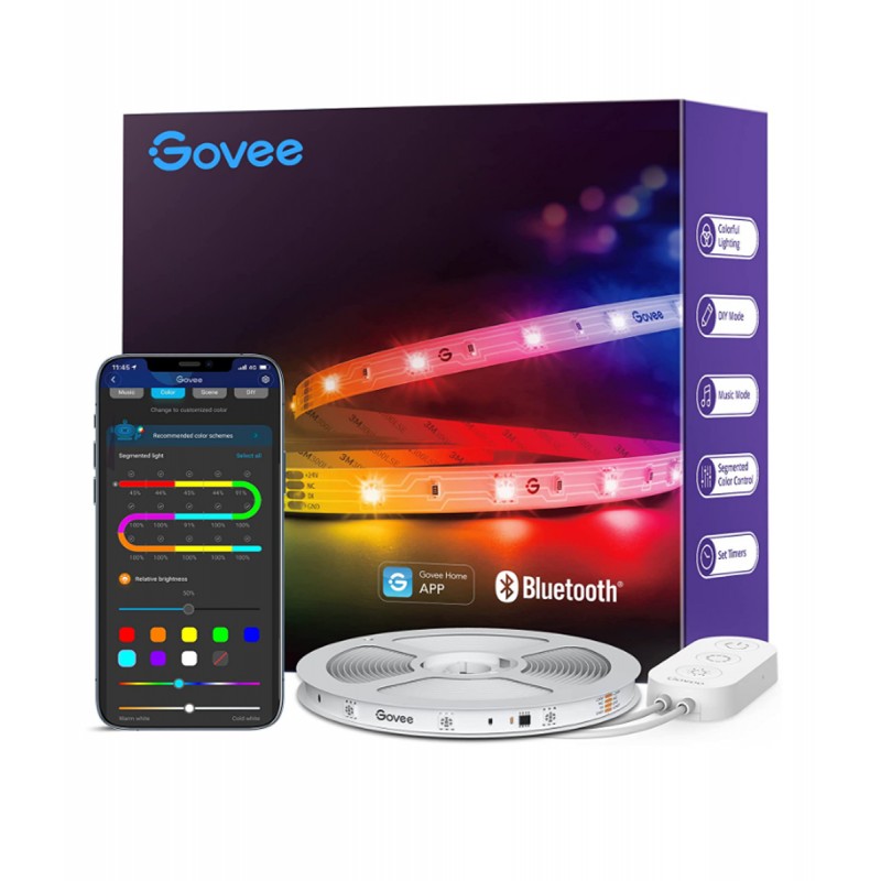 Govee RGBIC LED Strip Lights, 16.4ft Smart LED Lights for Bedroom, Bluetooth LED Lights APP Control, DIY Multiple Colors on One Line, Color Changing LED Lights Music Sync for Ceiling, Gaming Room (Open Sealed)